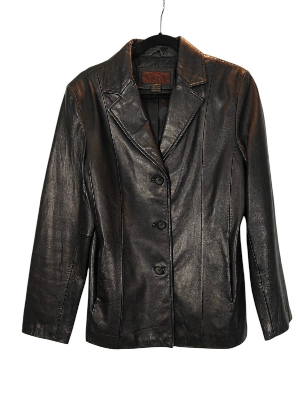 SIENA By G-III Apparel Vintage 100% Leather Blazer Jacket In Black Size 12